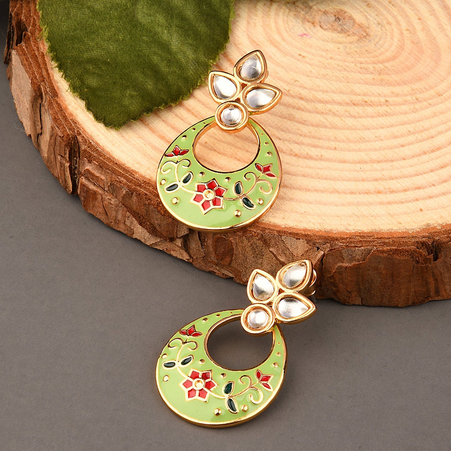 Green Meenakari Chandbali Earring