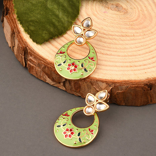 Green Meenakari Chandbali Earring