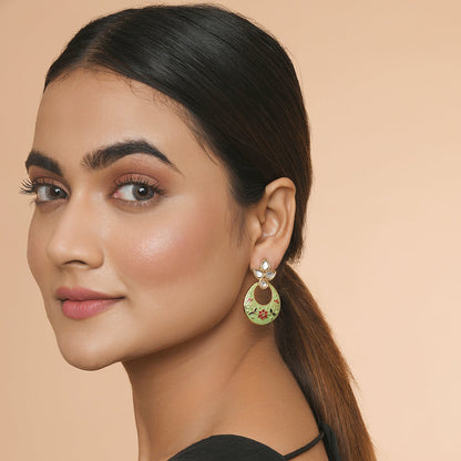 Green Meenakari Chandbali Earring