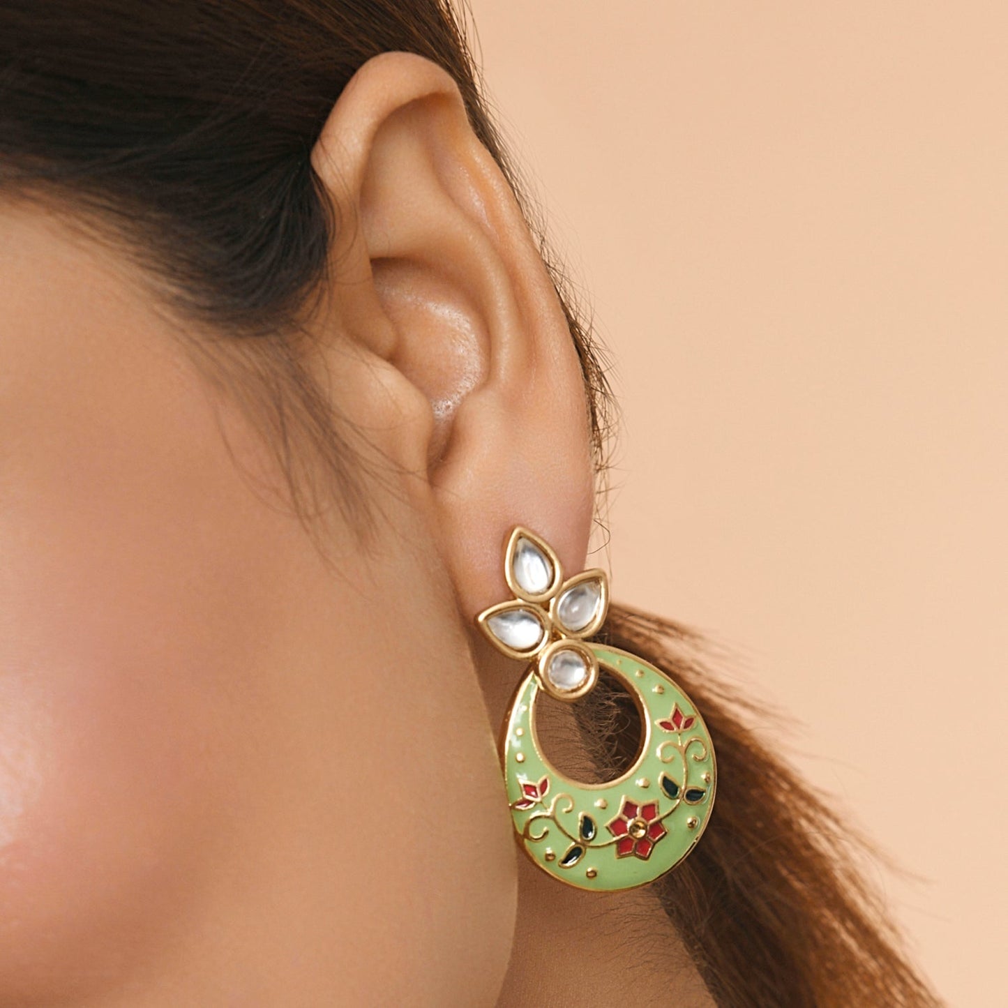 Green Meenakari Chandbali Earring