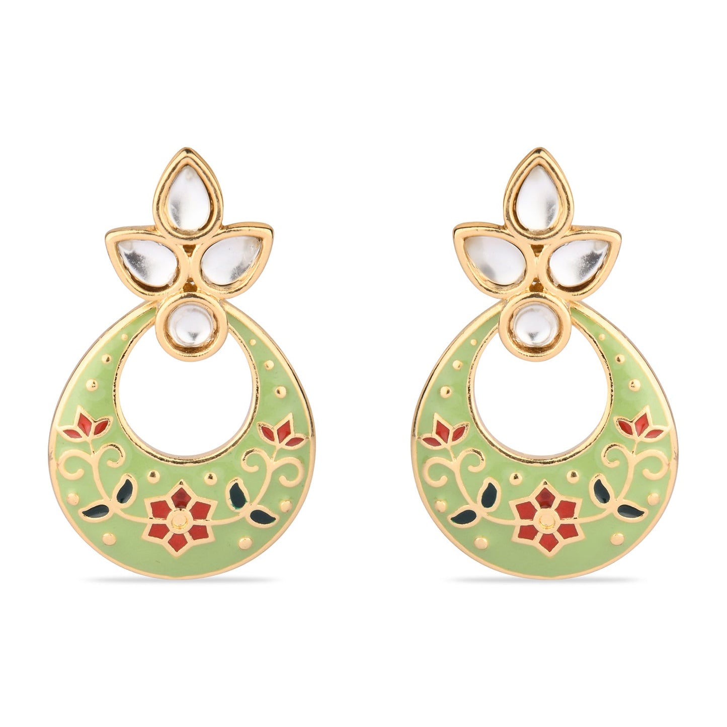 Green Meenakari Chandbali Earring