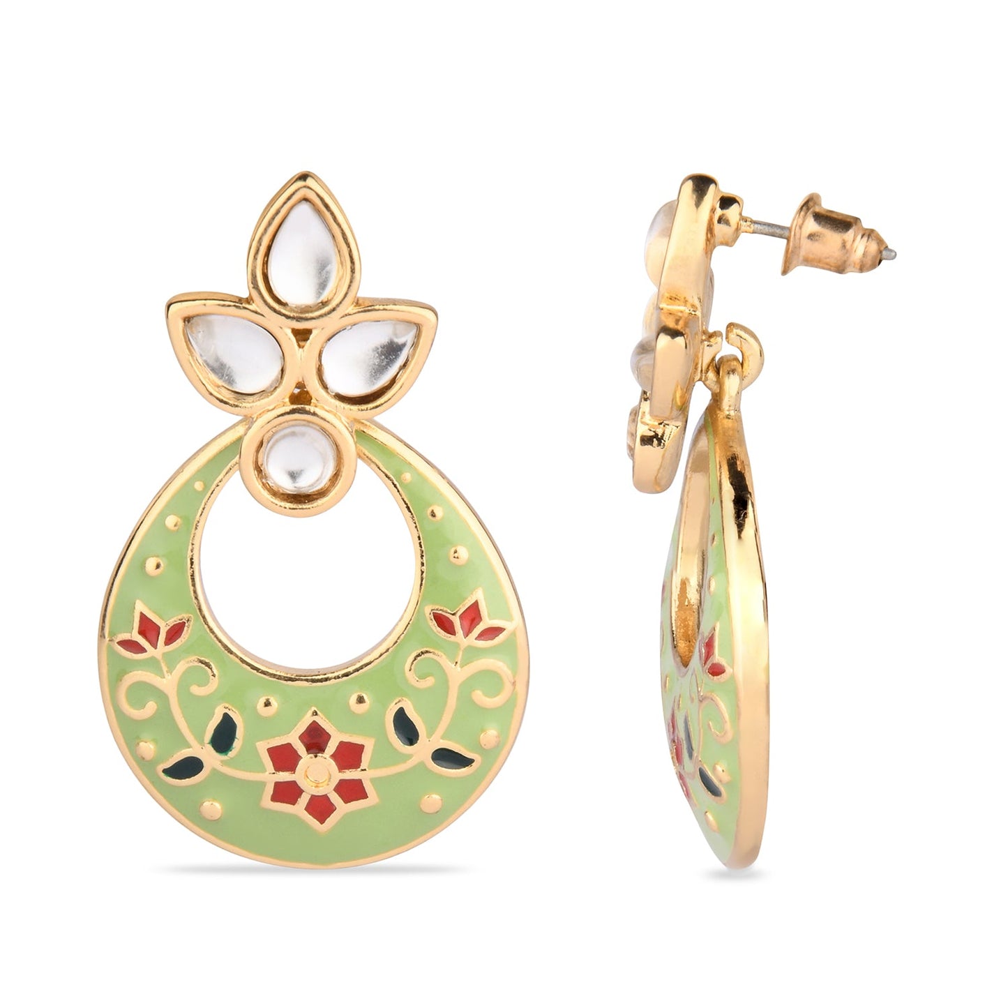 Green Meenakari Chandbali Earring