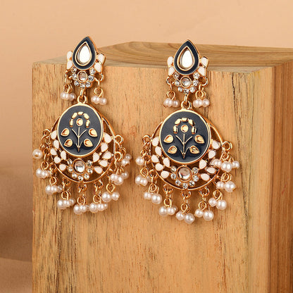 Gold & Navy Meenakari Chandbali Earring