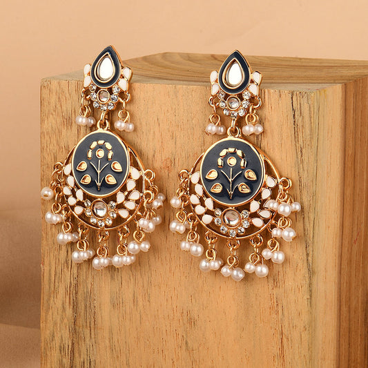 Gold & Navy Meenakari Chandbali Earring