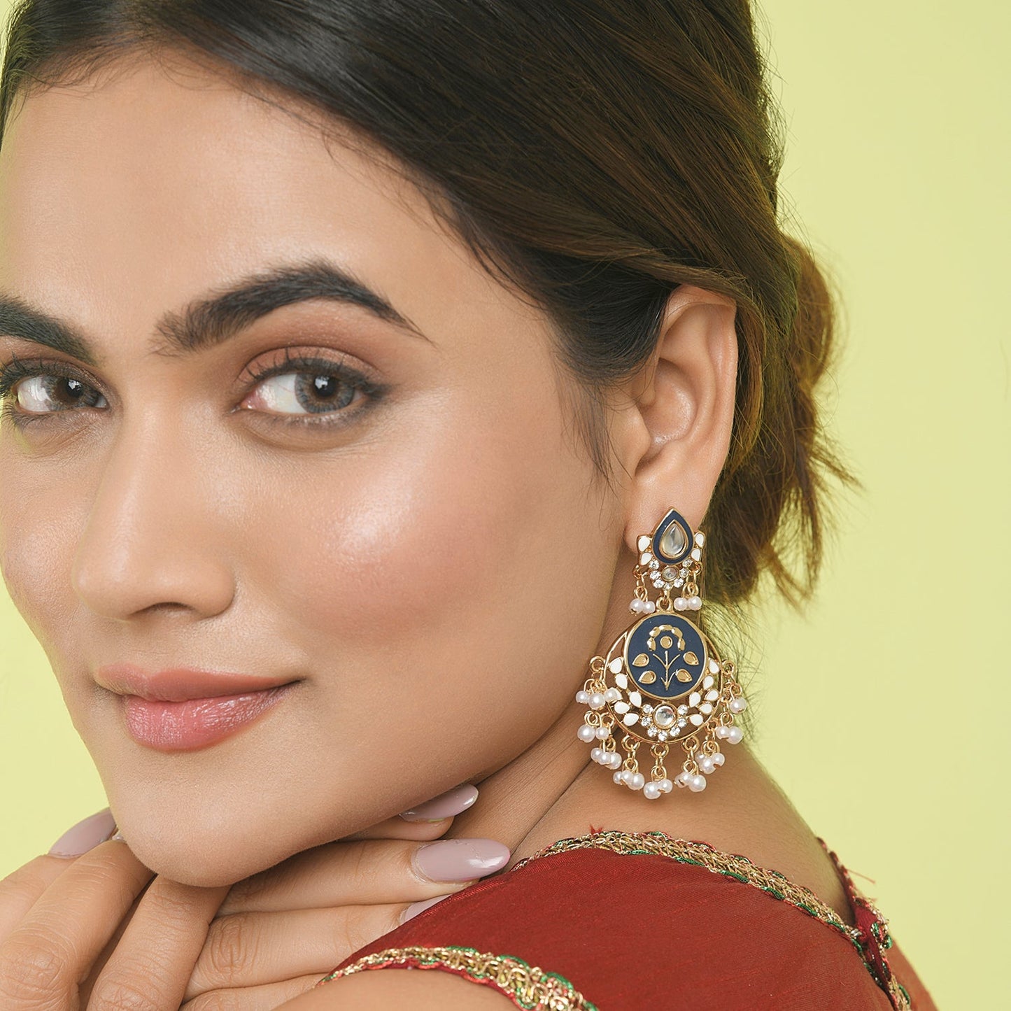 Gold & Navy Meenakari Chandbali Earring