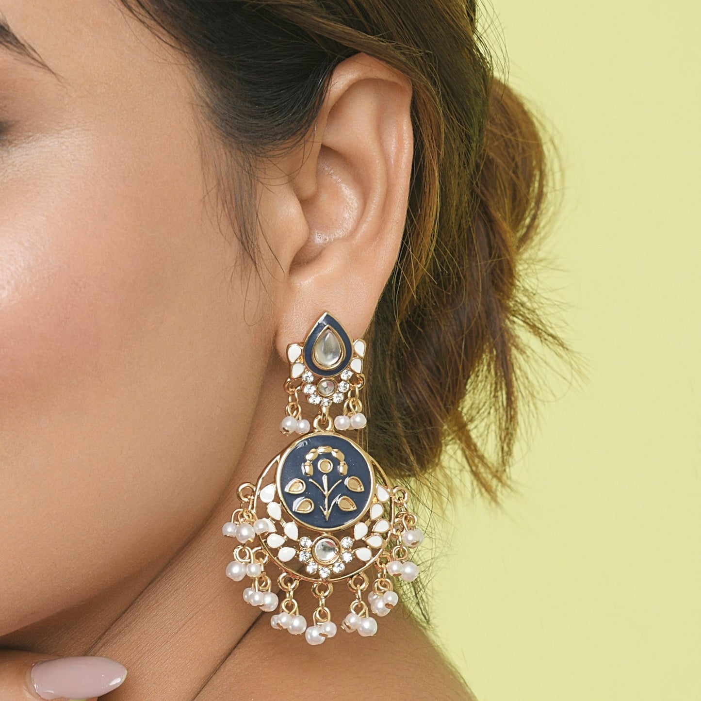 Gold & Navy Meenakari Chandbali Earring