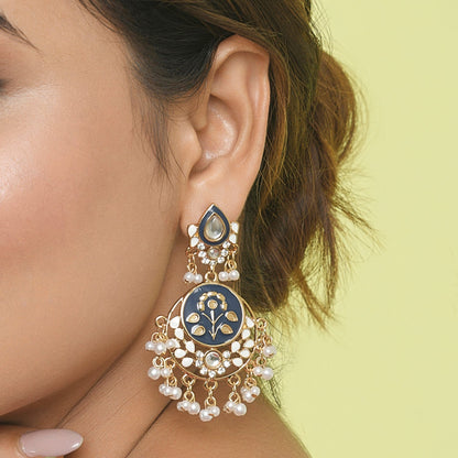 Gold & Navy Meenakari Chandbali Earring