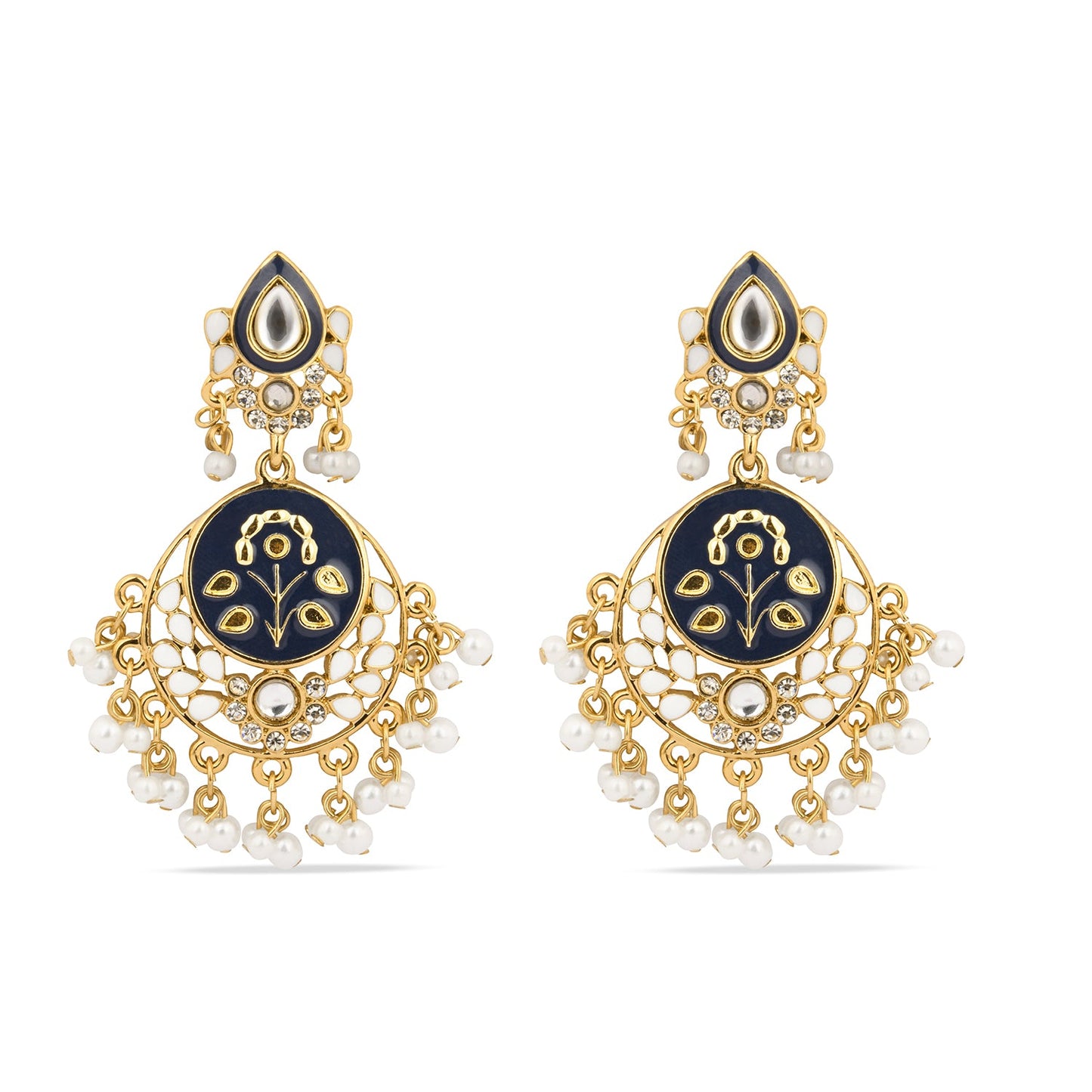 Gold & Navy Meenakari Chandbali Earring