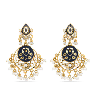 Gold & Navy Meenakari Chandbali Earring