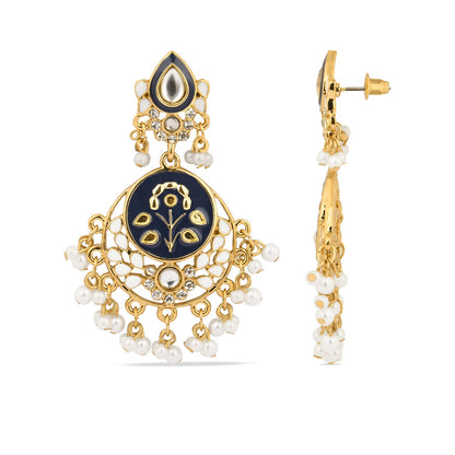 Gold & Navy Meenakari Chandbali Earring