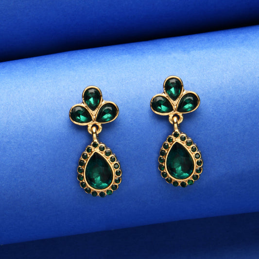 Emerald Green Studded Teardrop Earring