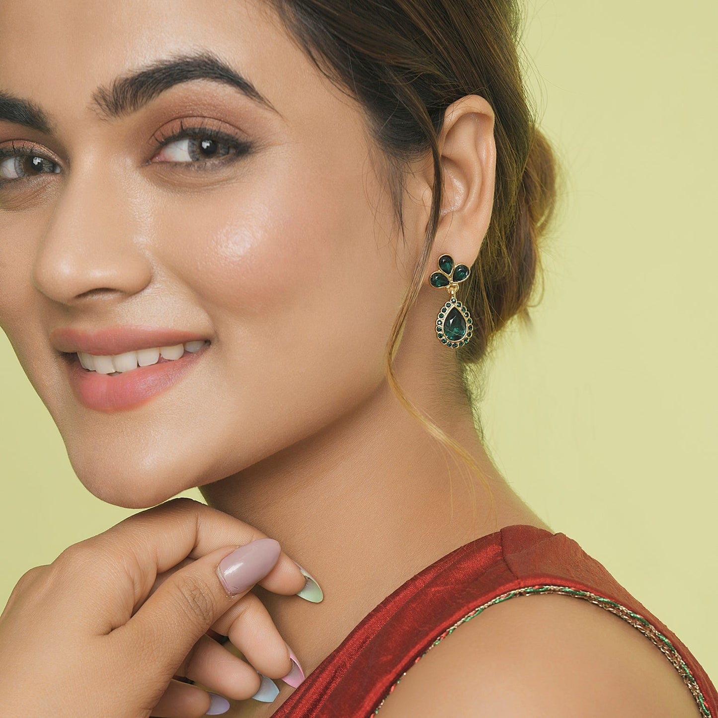 Emerald Green Studded Teardrop Earring