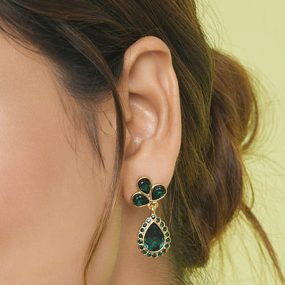 Emerald Green Studded Teardrop Earring