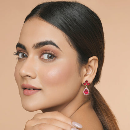 Magenta Pink Studded Teardrop Earring
