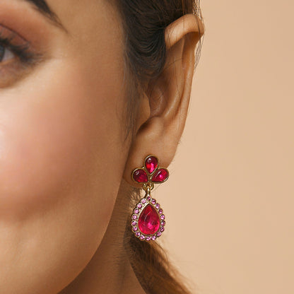 Magenta Pink Studded Teardrop Earring