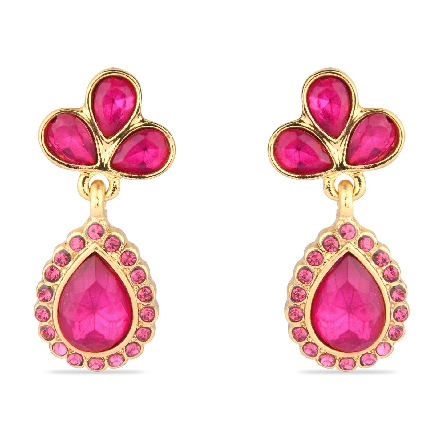 Magenta Pink Studded Teardrop Earring