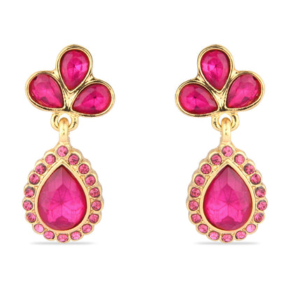 Magenta Pink Studded Teardrop Earring