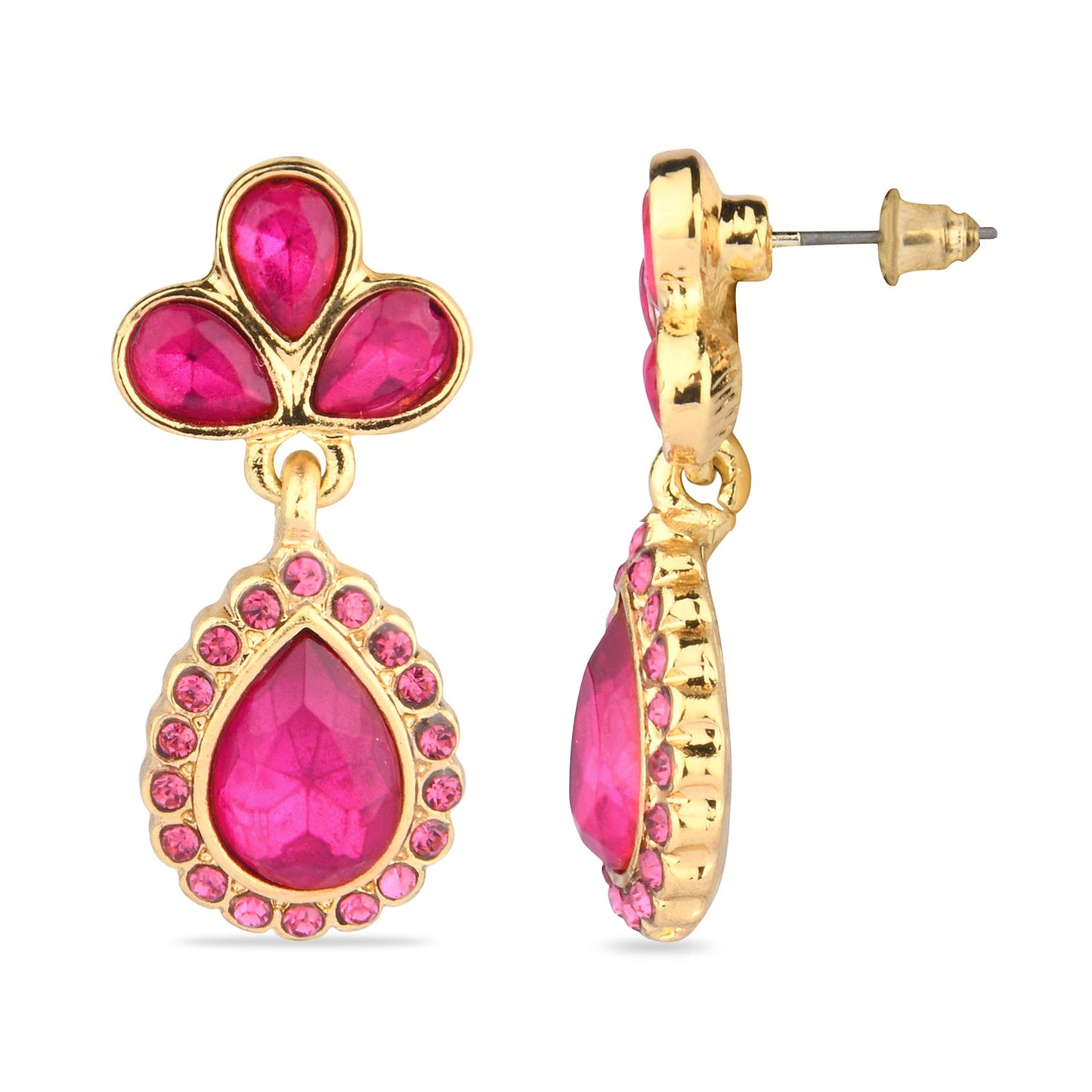 Magenta Pink Studded Teardrop Earring