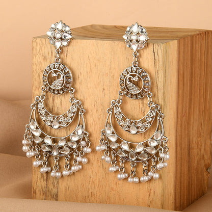 Silver Peacock Chandbali Earring