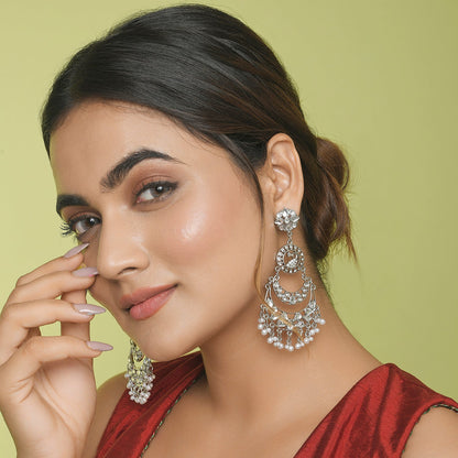 Silver Peacock Chandbali Earring