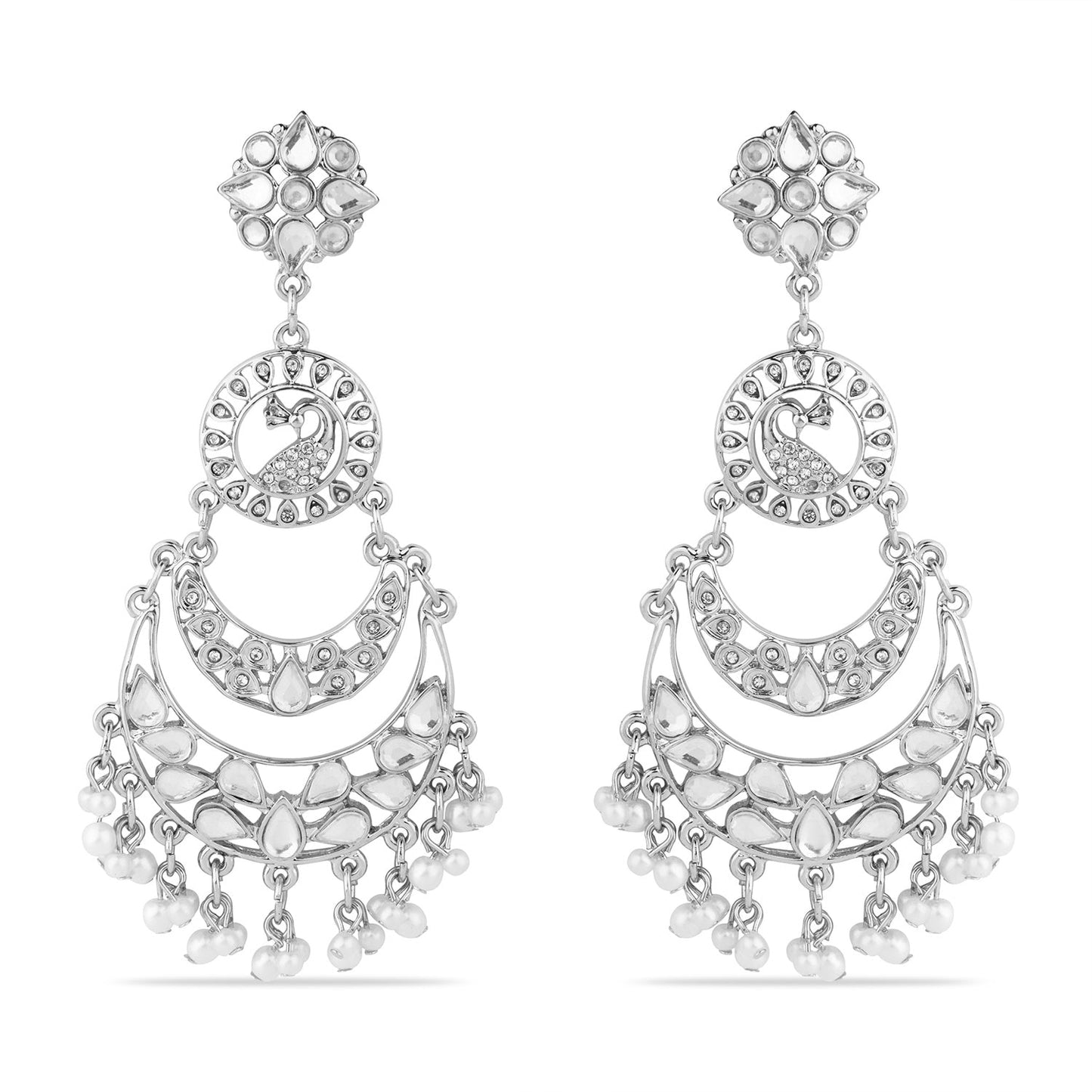 Silver Peacock Chandbali Earring