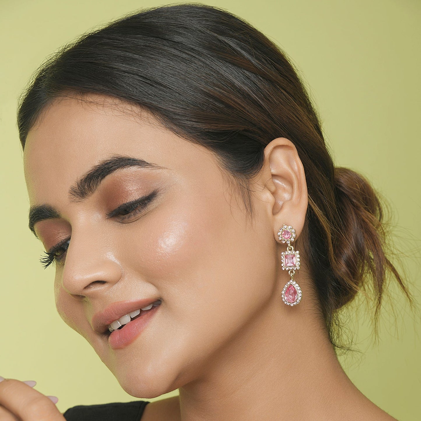 Pink Peach Solid Geometric Drop Earring