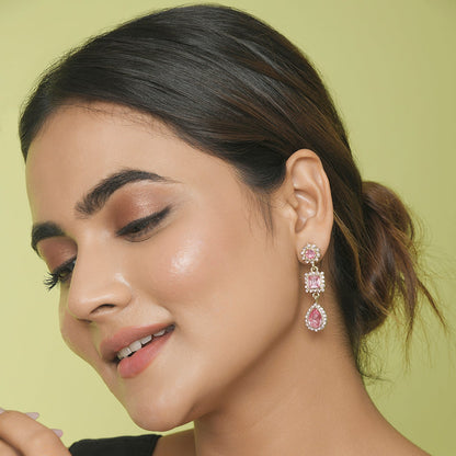 Pink Peach Solid Geometric Drop Earring