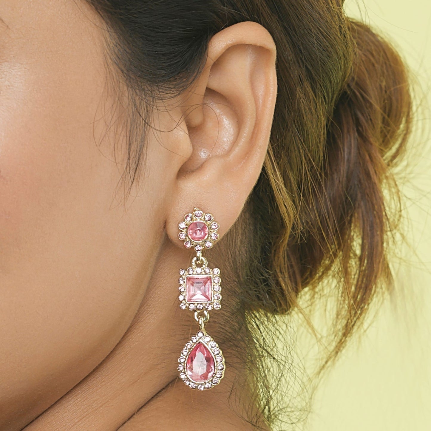 Pink Peach Solid Geometric Drop Earring