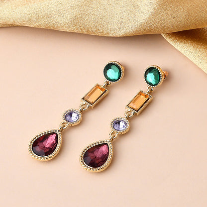 Pastel Multi Crystal Long Drop Earring