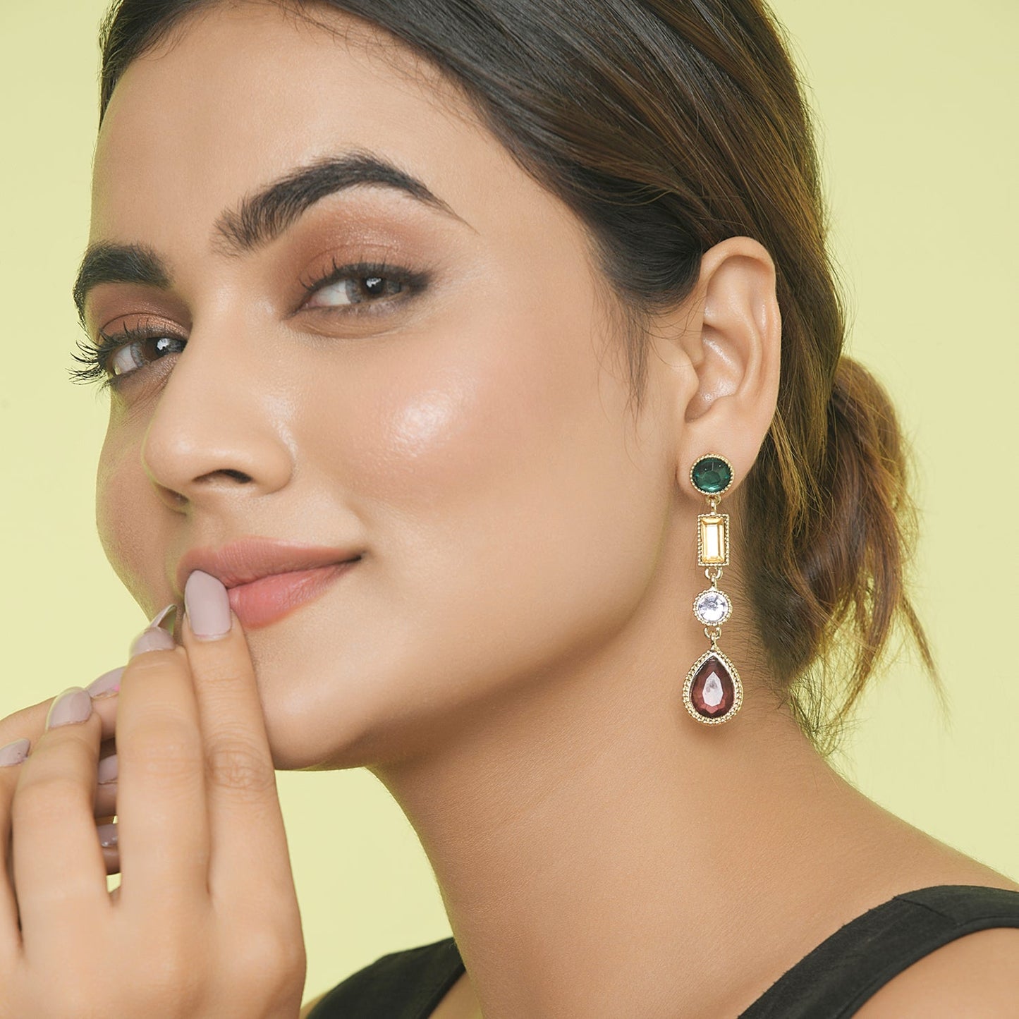 Pastel Multi Crystal Long Drop Earring