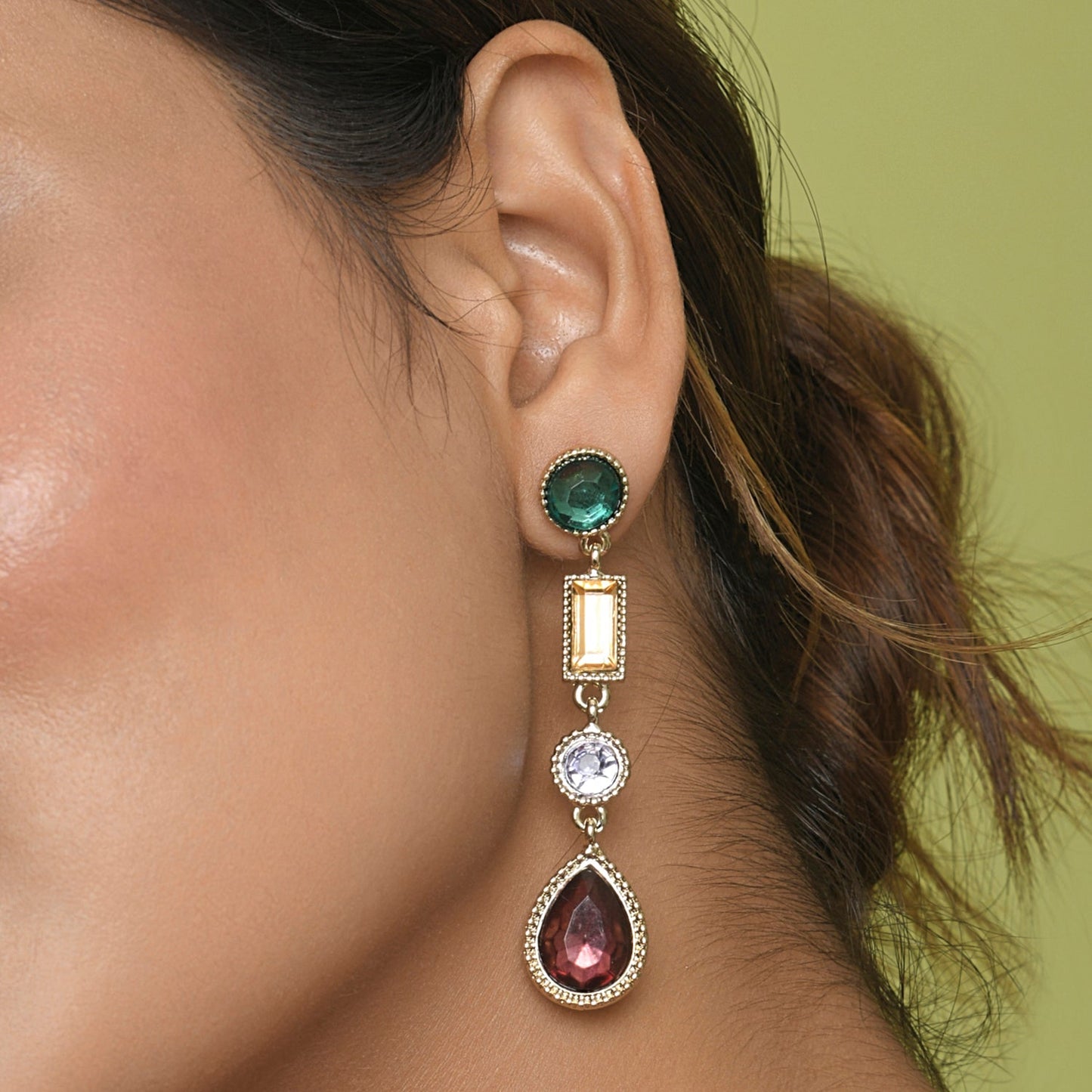 Pastel Multi Crystal Long Drop Earring