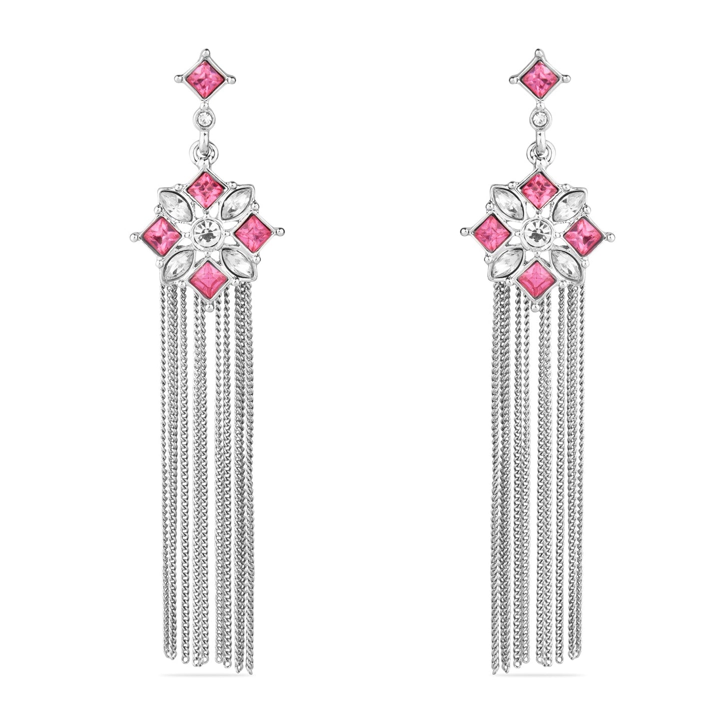 Pink Silver Statement Tassel Earring