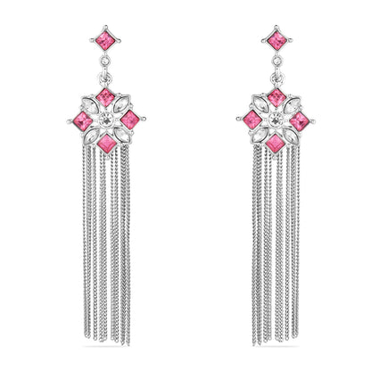 Pink Silver Statement Tassel Earring