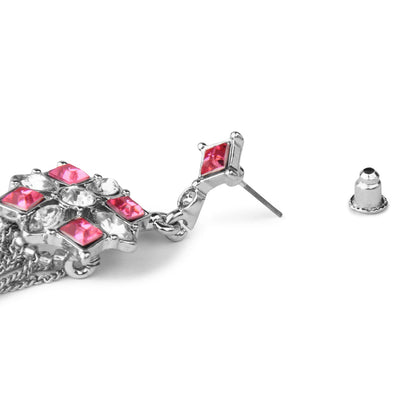 Pink Silver Statement Tassel Earring