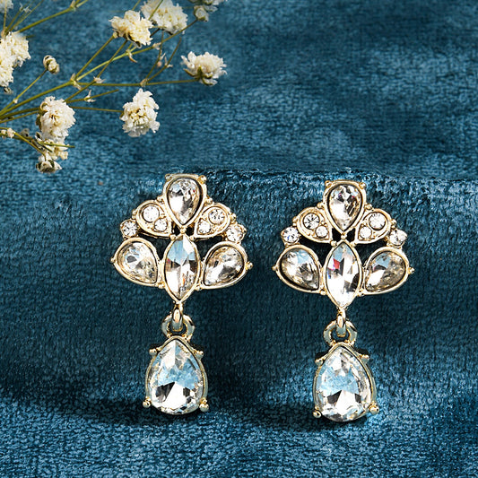 Silver Crystal Deco Short Drop Earring