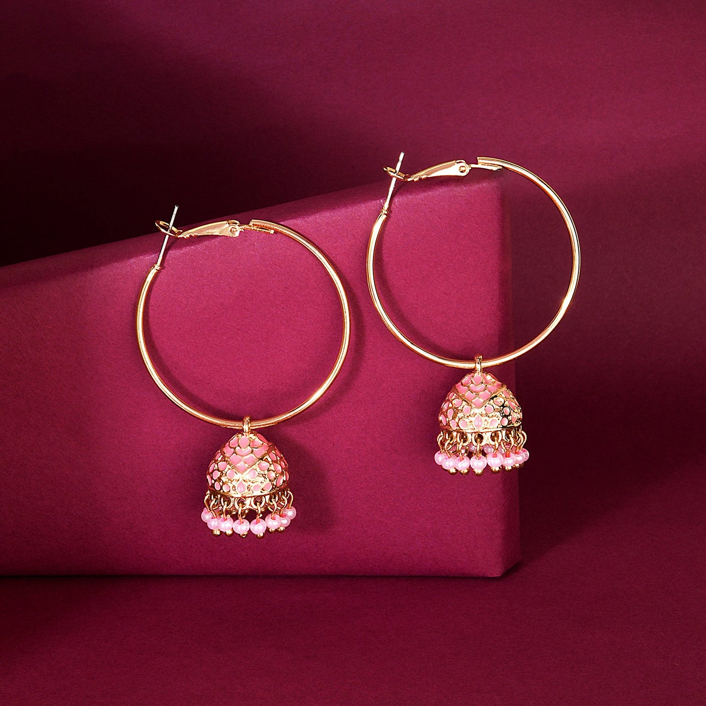 Meenakari Pink Dome Jumka Earring