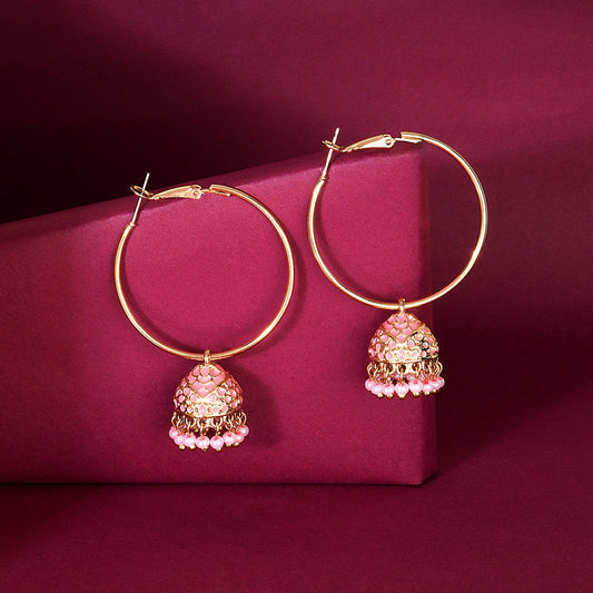 Meenakari Pink Dome Jumka Earring