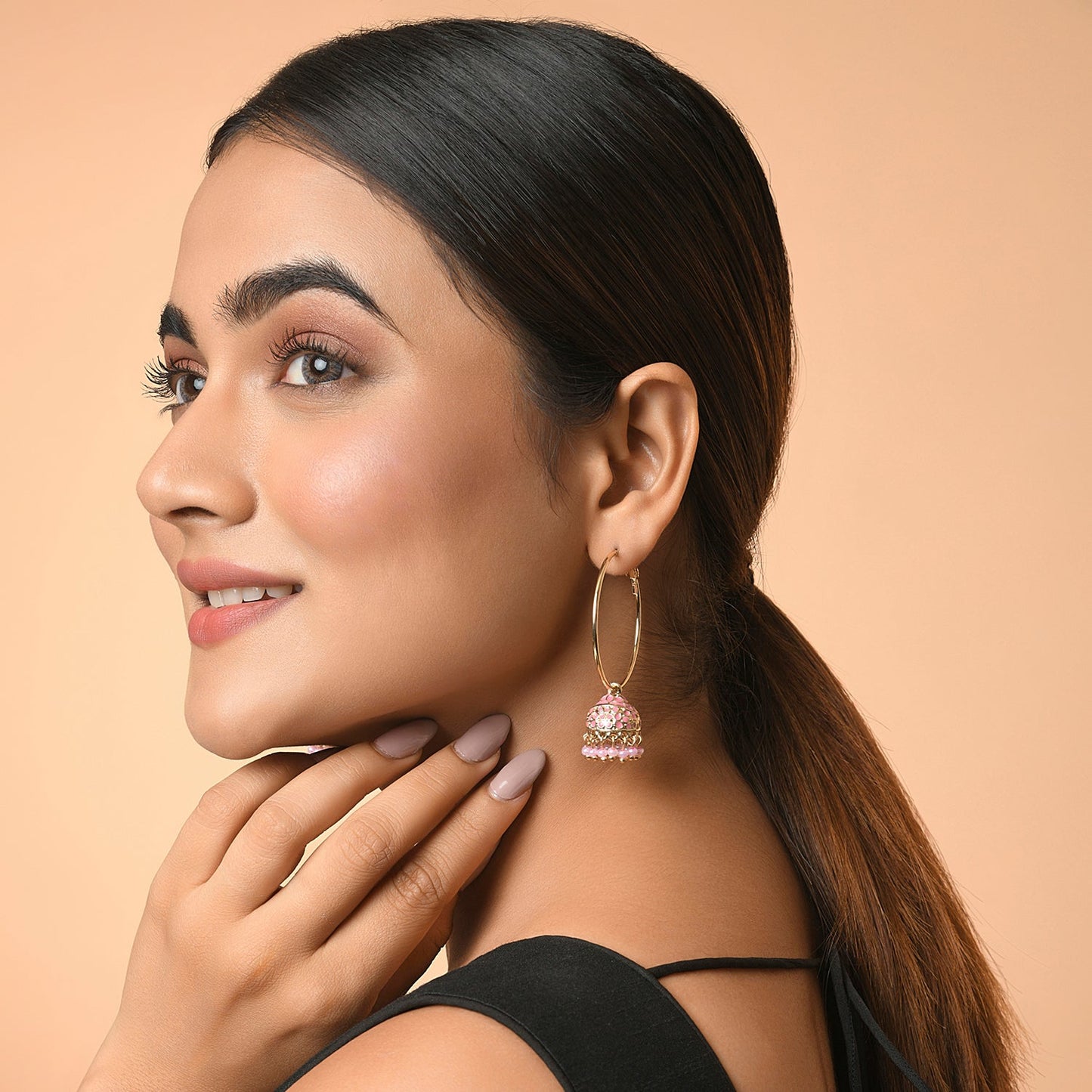 Meenakari Pink Dome Jumka Earring