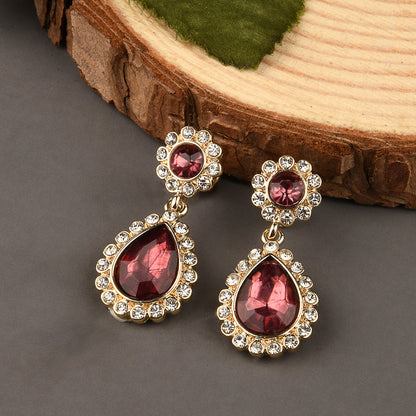 Amber Red Stone Studded Teardrop Earring