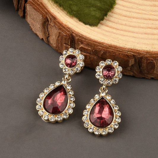 Amber Red Stone Studded Teardrop Earring