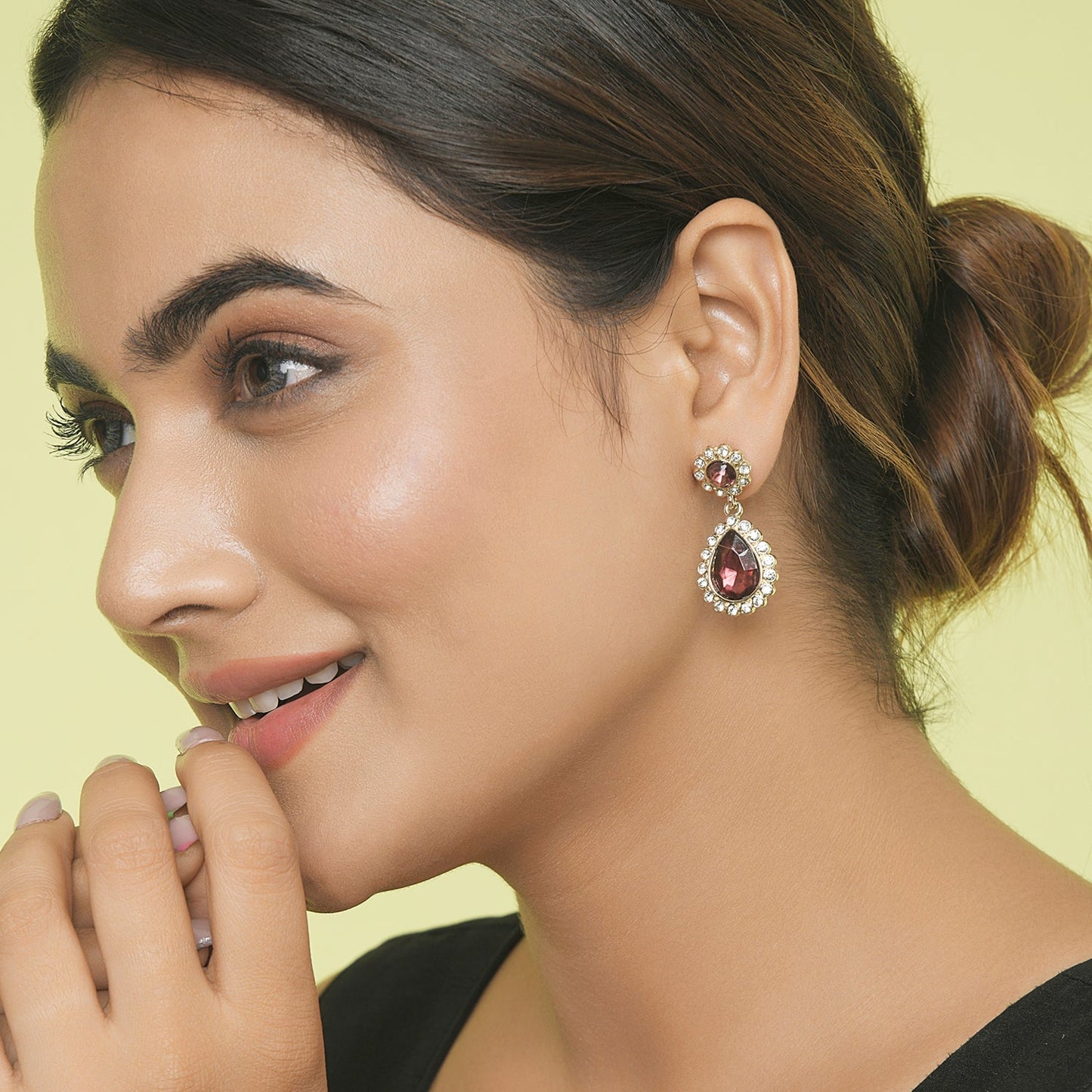 Amber Red Stone Studded Teardrop Earring