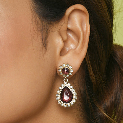 Amber Red Stone Studded Teardrop Earring