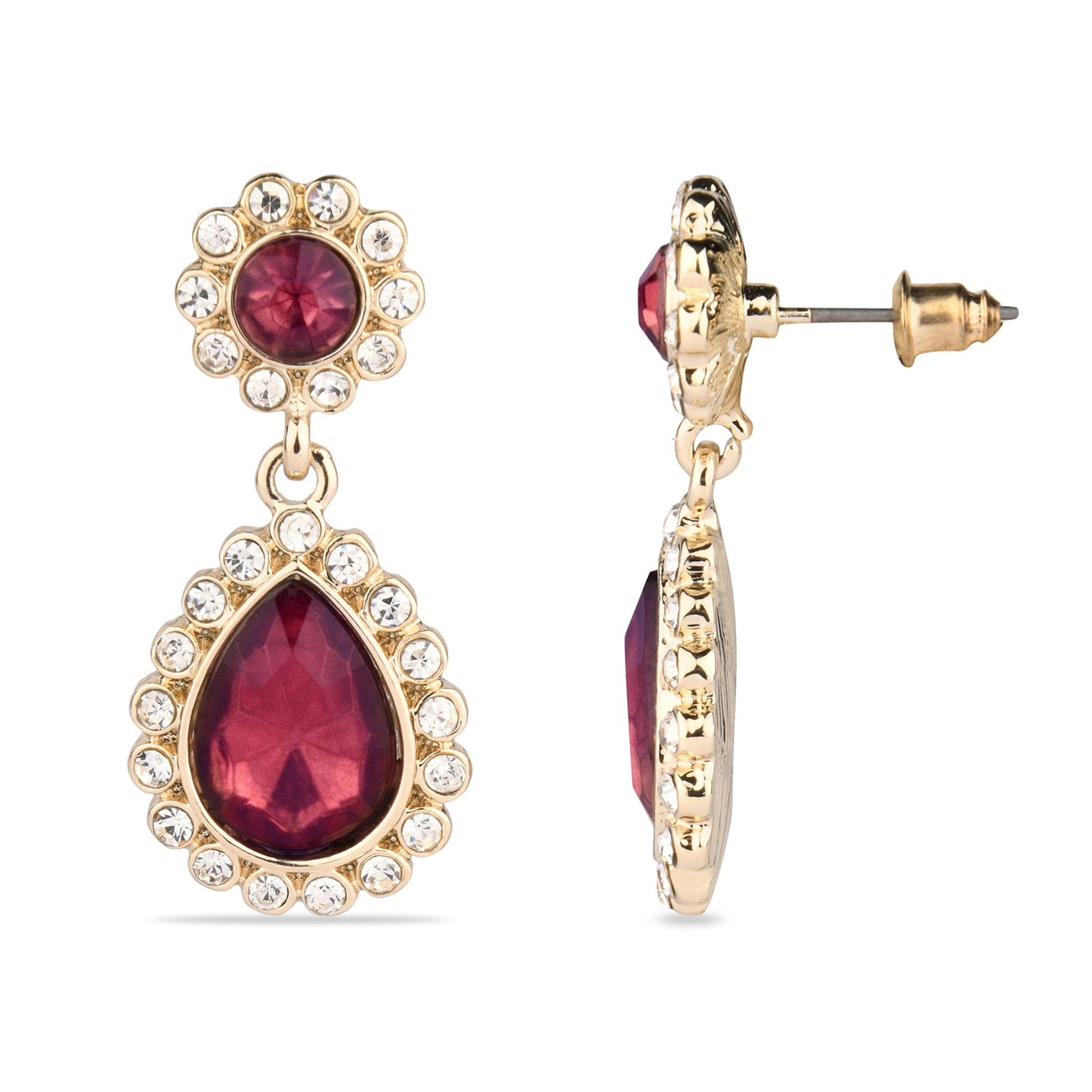 Amber Red Stone Studded Teardrop Earring