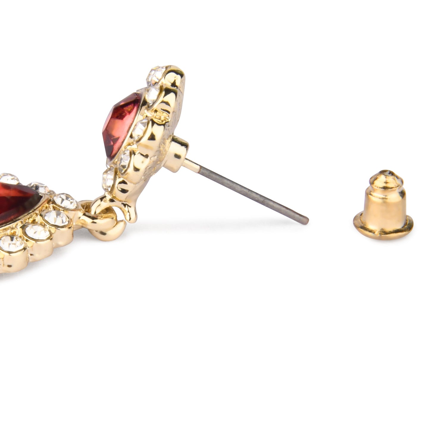 Amber Red Stone Studded Teardrop Earring