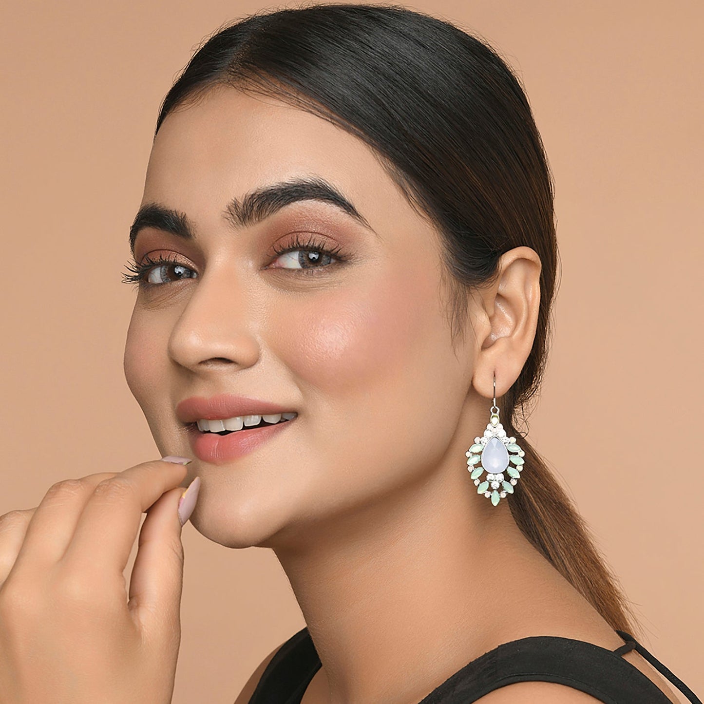 Sea Green Floral Crystal Earring