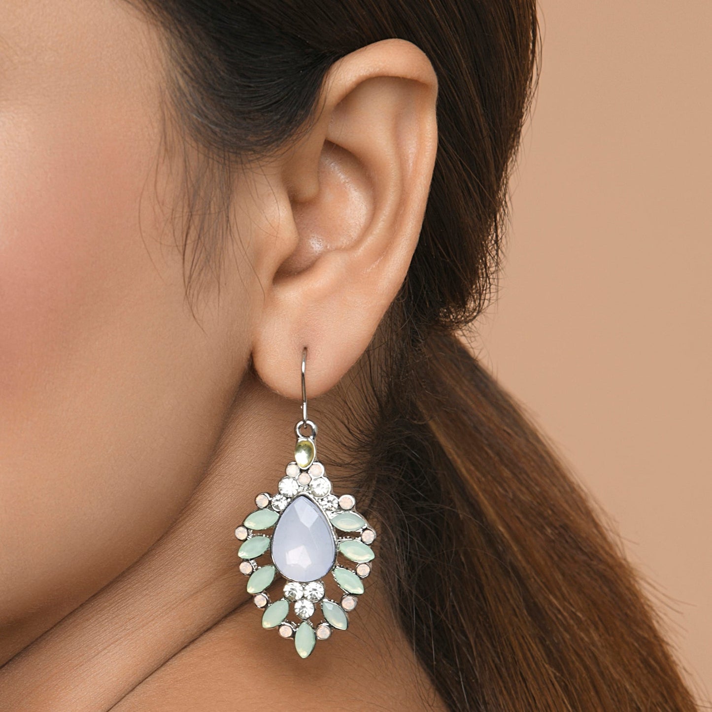 Sea Green Floral Crystal Earring
