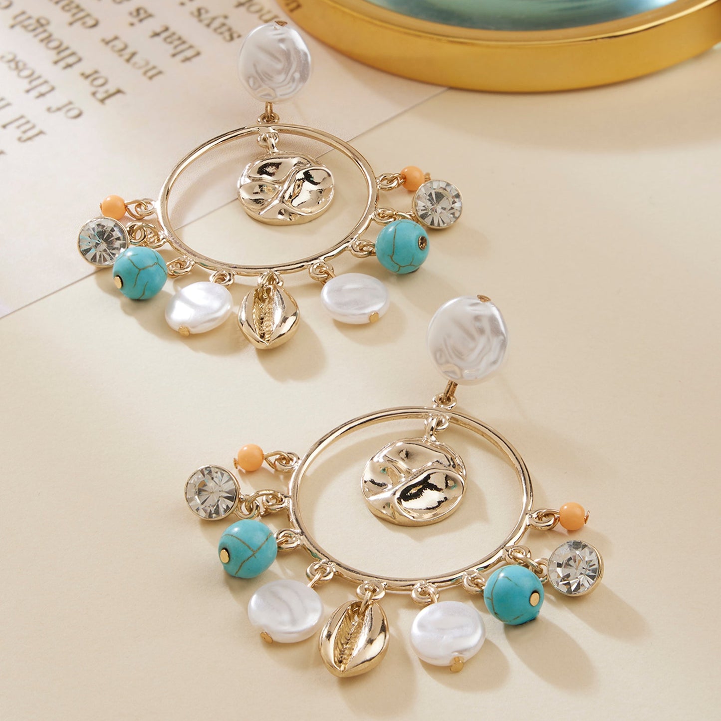 Multi  Pearl & Charm Hoop Earring