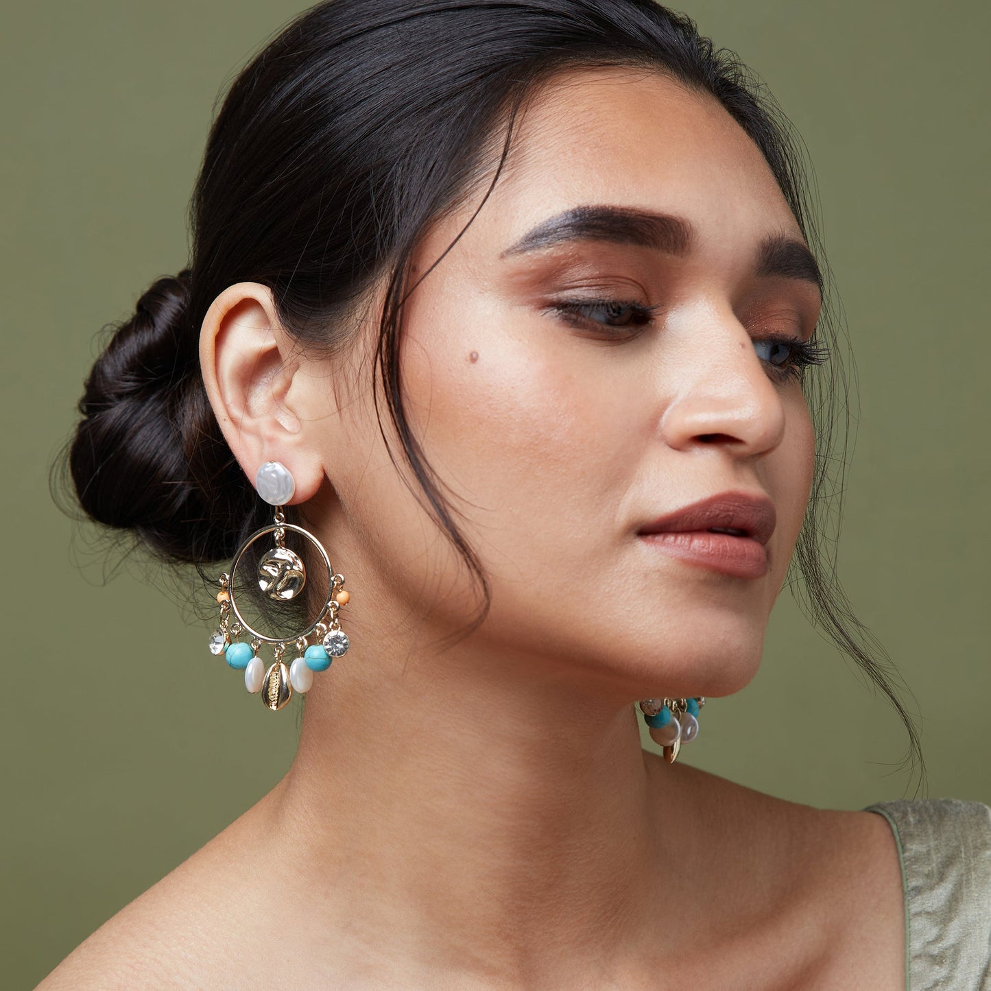 Multi  Pearl & Charm Hoop Earring