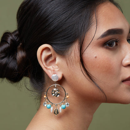 Multi  Pearl & Charm Hoop Earring