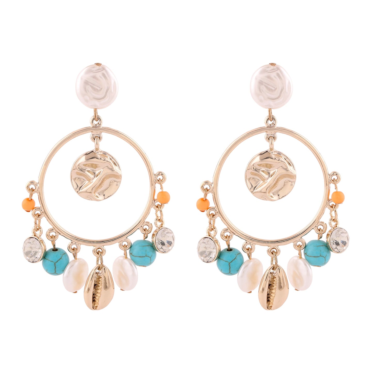 Multi  Pearl & Charm Hoop Earring